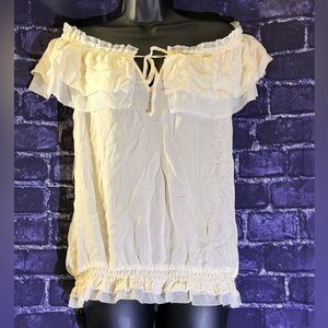 White House Black Market Cream Ruffle Blouse